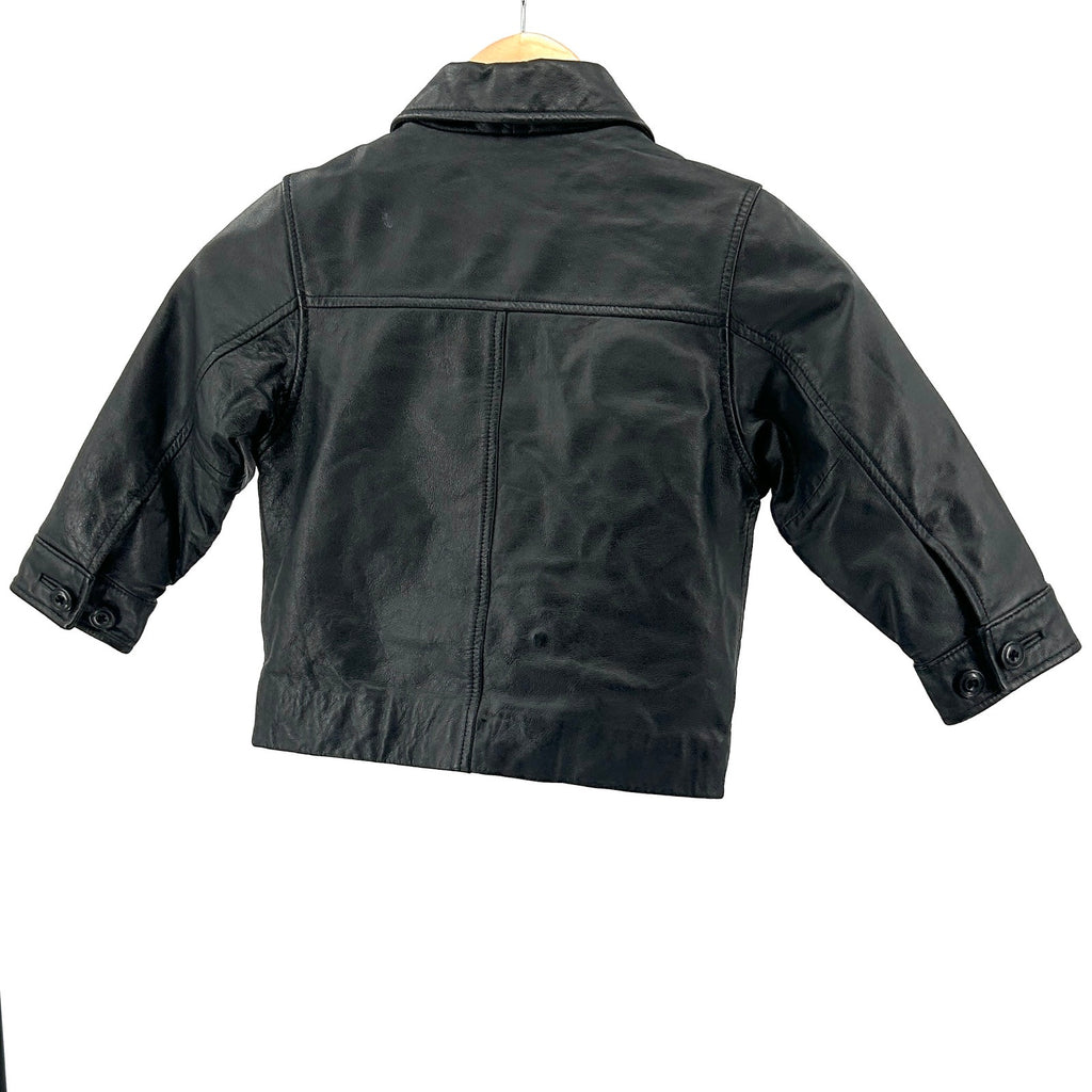 Vintage Y2K GAP Black Genuine Leather Minimalist Kids Moto Jacket