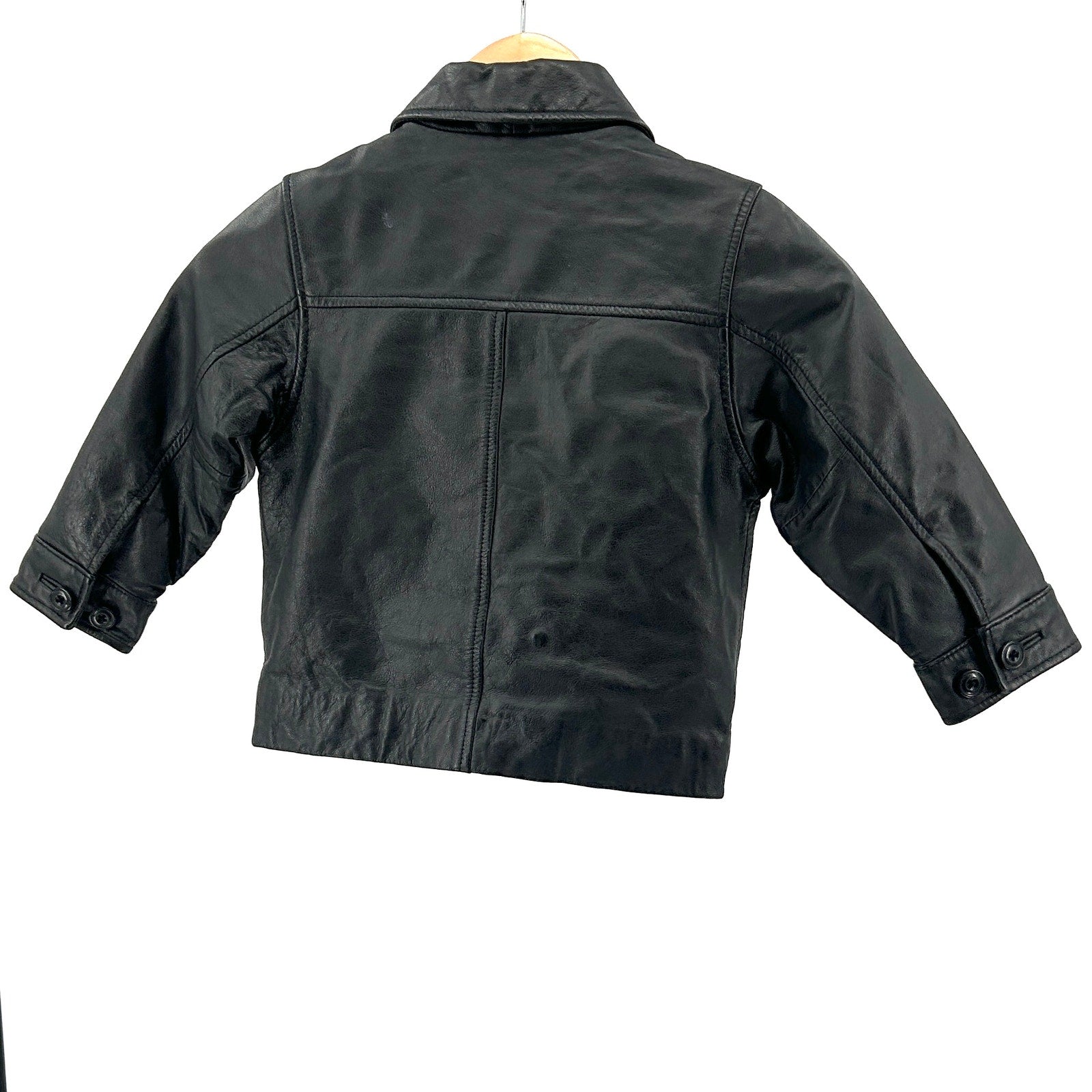 Vintage Y2K GAP Black Genuine Leather Minimalist Kids Moto Jacket