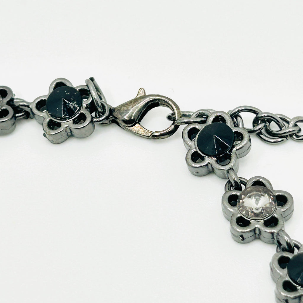 Vintage y2k Pier 1 Imports Silver Black Rhinestone Spider Pendant Necklace