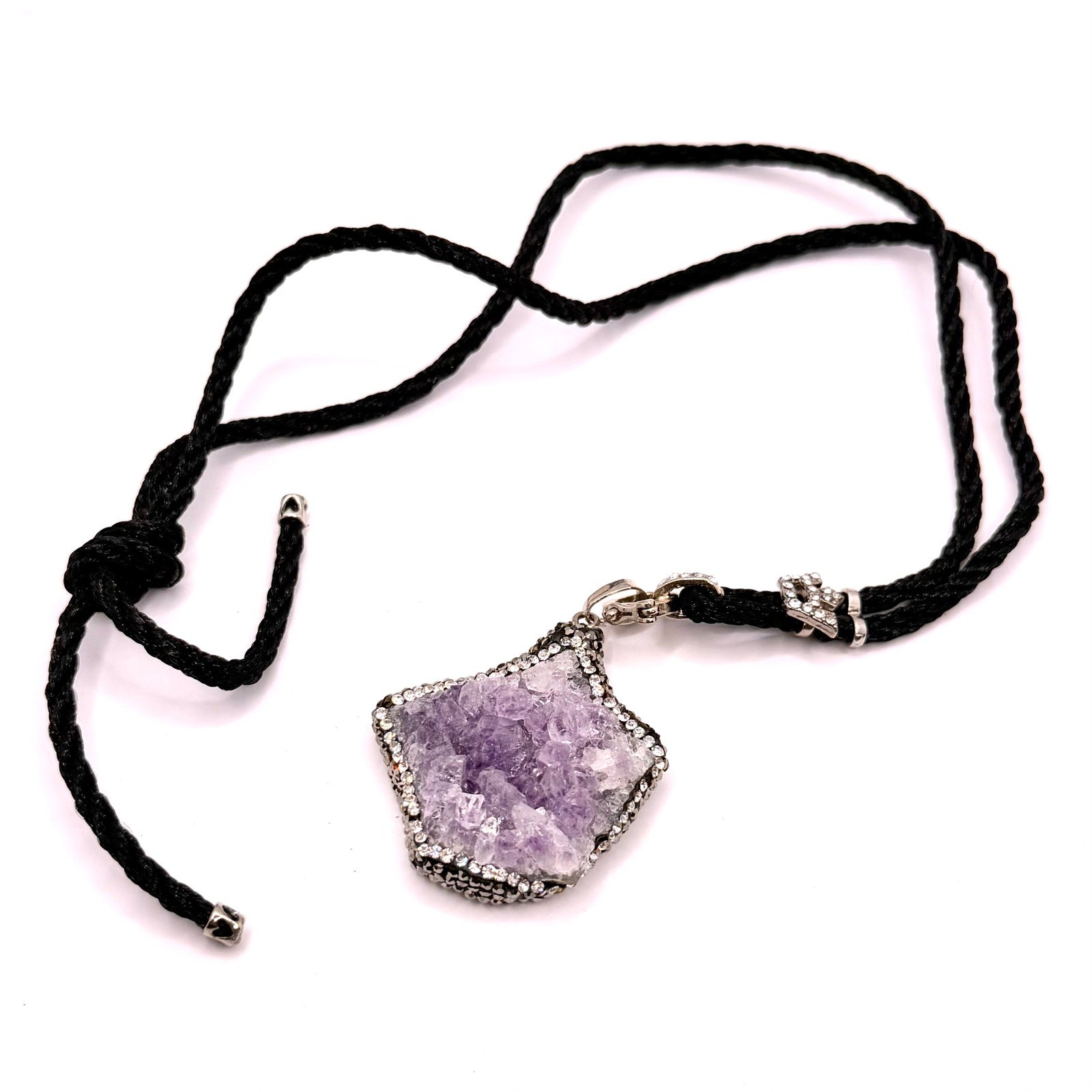 Vintage Y2K Amethyst Geode Crystal Pave Shield Necklace