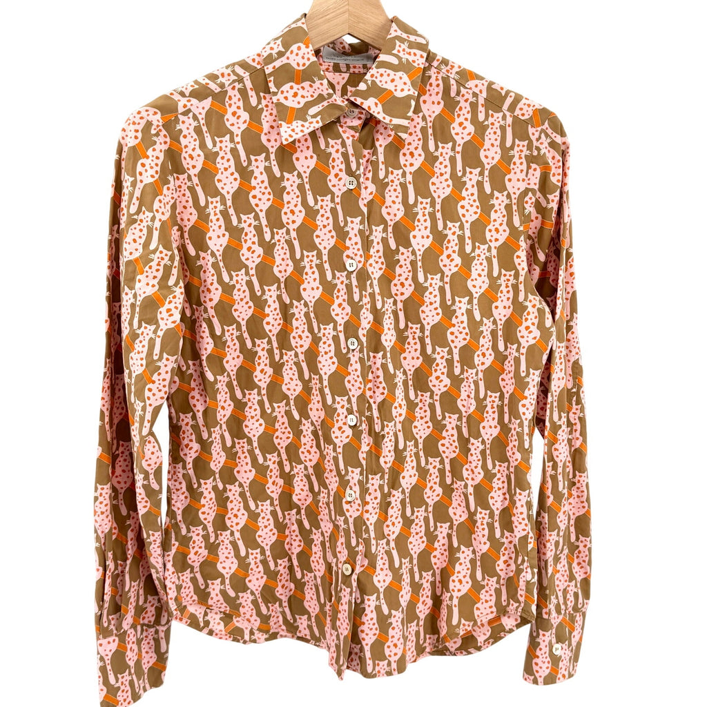Vintage Y2K Barneys New York Taste Luxury Humor Pink Cat Print Button Down Shirt