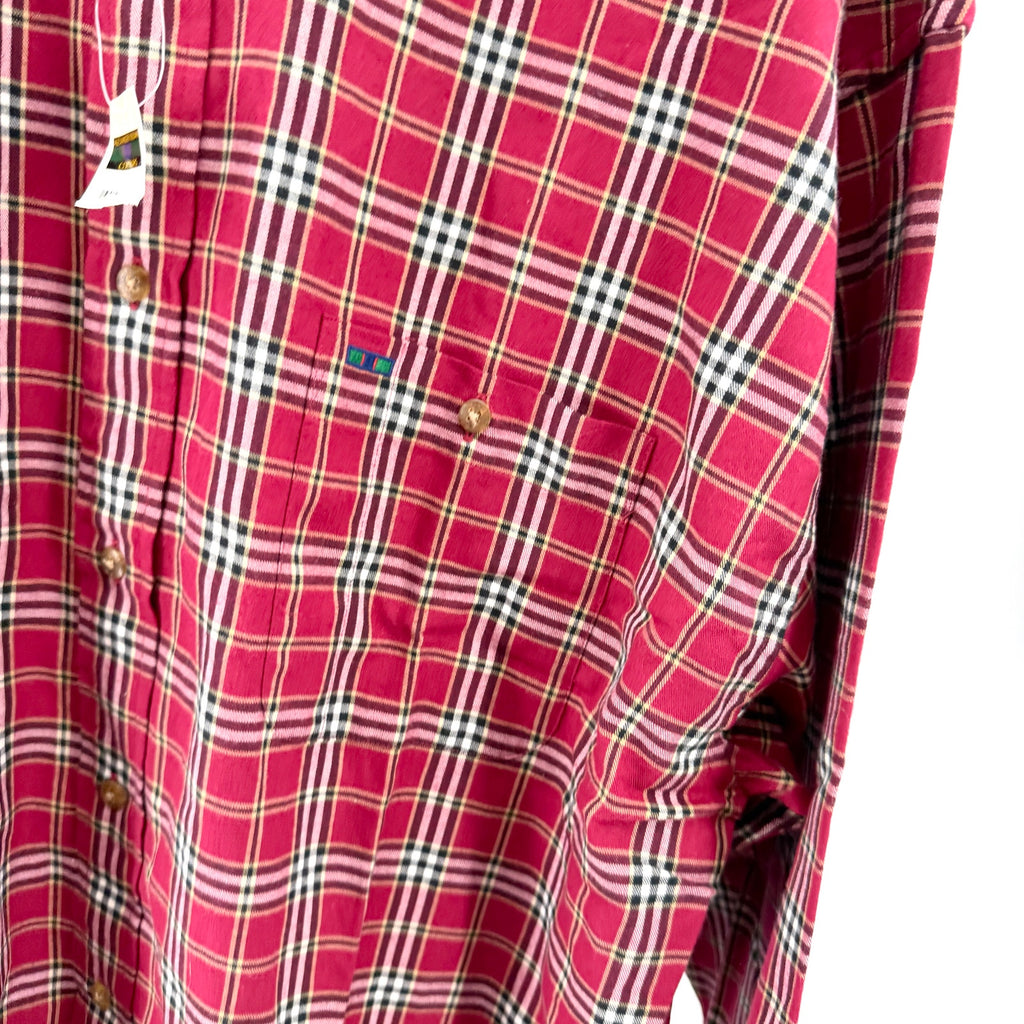 NWT Vintage 90s Alexander Julian Colours Red 100% Cotton Plaid Flannel Shirt