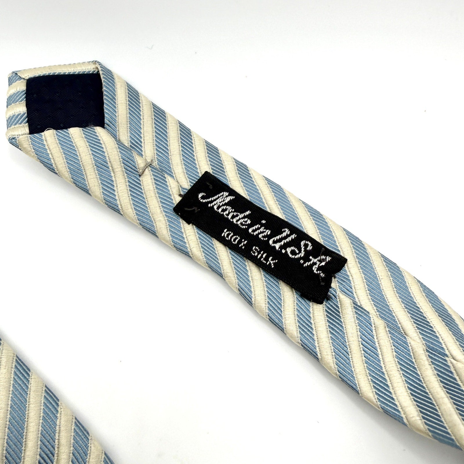 Vintage 90s Bernini 100% Silk Blue Cream Striped Necktie NWT