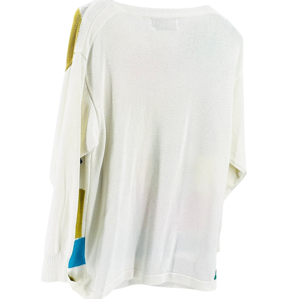 Vintage 90s Bruna Cavvalini White 100% Cotton Geometric Letter Print Sweater