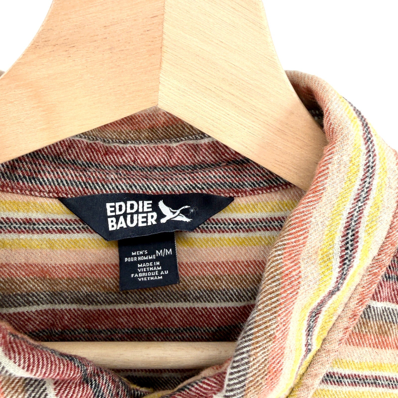 Eddie Bauer Brown Red Yellow Striped 100% Cotton Flannel Workshirt