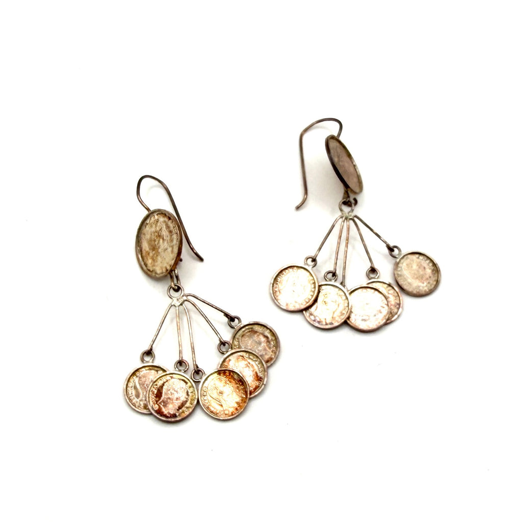 Vintage 90s Sterling Silver Maximiliano Emperador Coin Chandelier Earrings