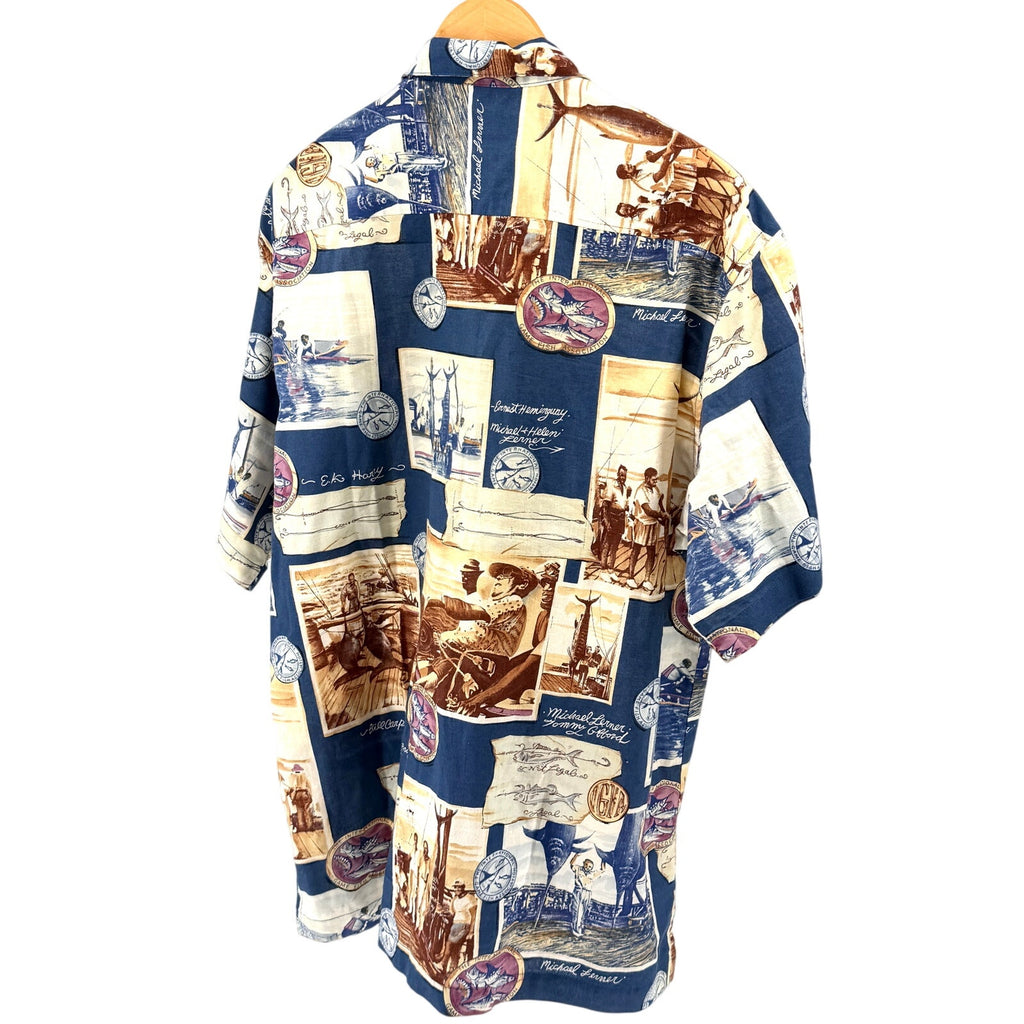Vintage 90s Bluewater Wear Blue 100% Cotton Deep Sea Fishing Button Up Shirt