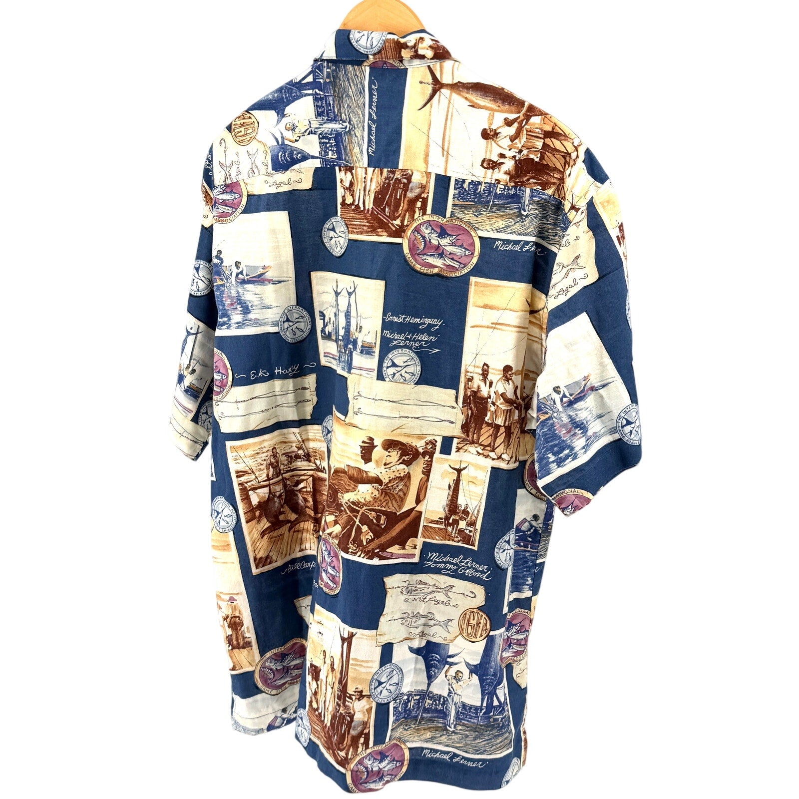 Vintage 90s Bluewater Wear Blue 100% Cotton Deep Sea Fishing Button Up Shirt