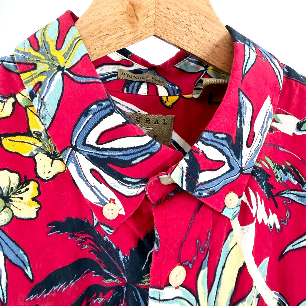 Vintage 90s Natural Issue Red Tropical Floral 100% Cotton Shirt