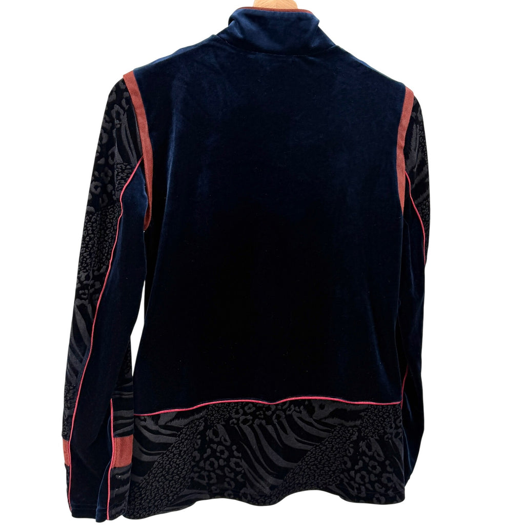Vintage Y2K ANAC Midnight Blue Velvet Burnout Animal Print Zip Jacket