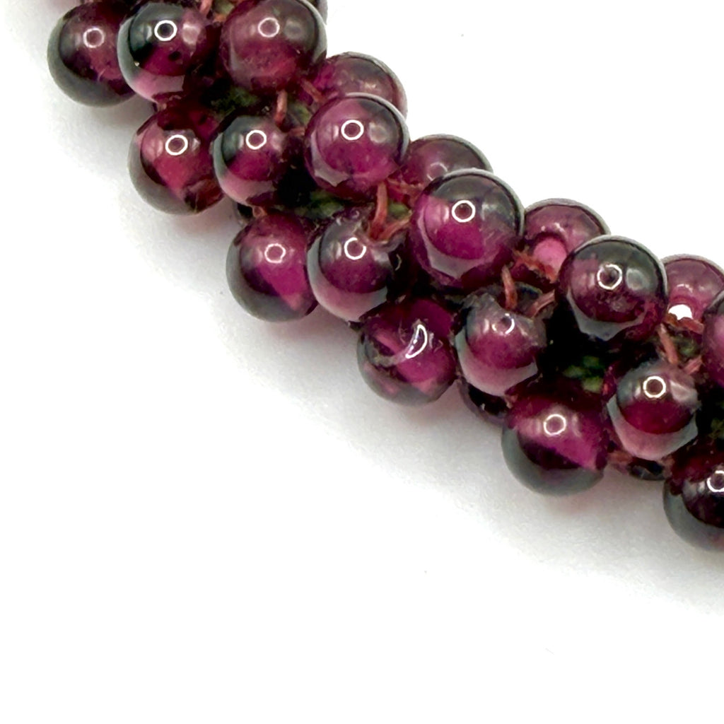 Vintage 80s Deep Wine Red Garnet Woven Bead Rope Boho Infinity Necklace
