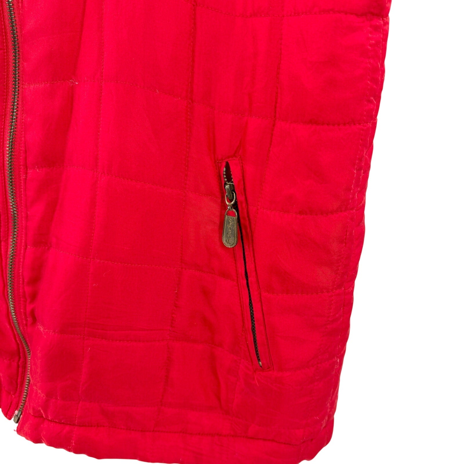 Vintage 90s Fuda International Red Silk Quilted Zip Front Vest