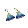 Vintage 90s Blue Purple Gradient Enamel Fan Dangle Earrings