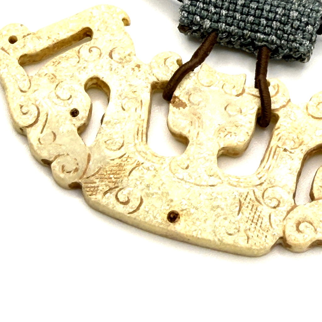 Hand Carved Cream Stone Chinese Dragon Huang Necklace