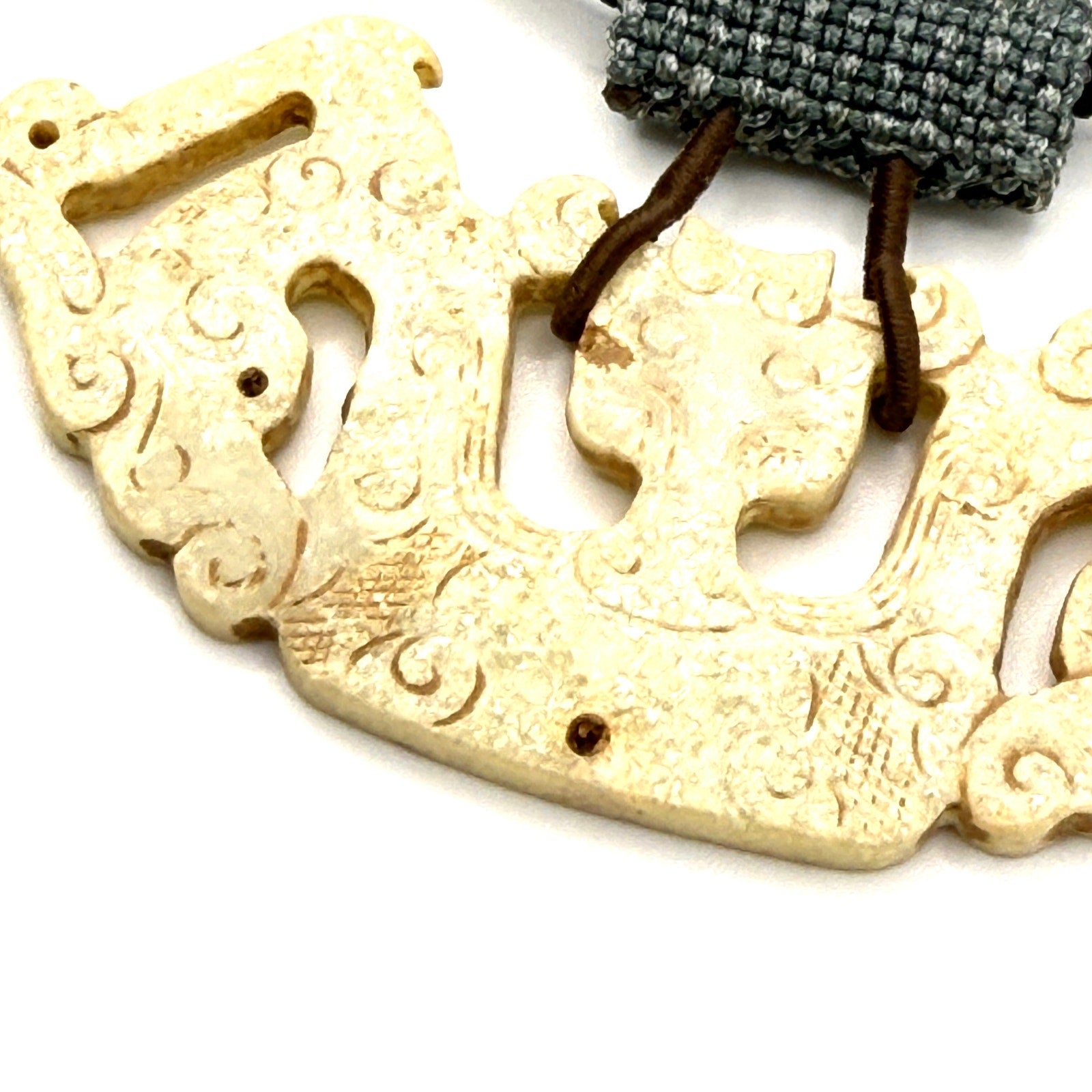 Hand Carved Cream Stone Chinese Dragon Huang Necklace