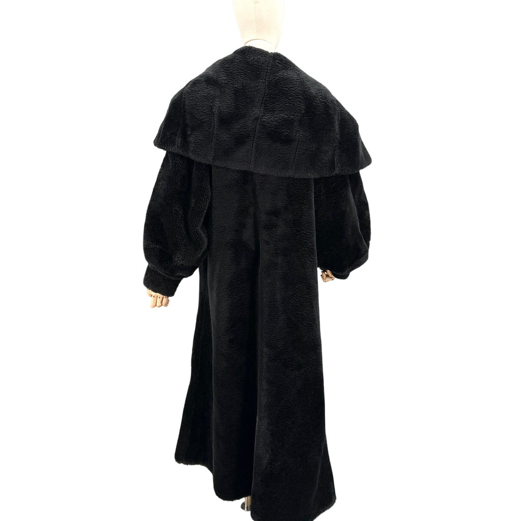 Vintage 80s Nana Creations Black Shawl Collar Balloon Sleeve Maxi Coat