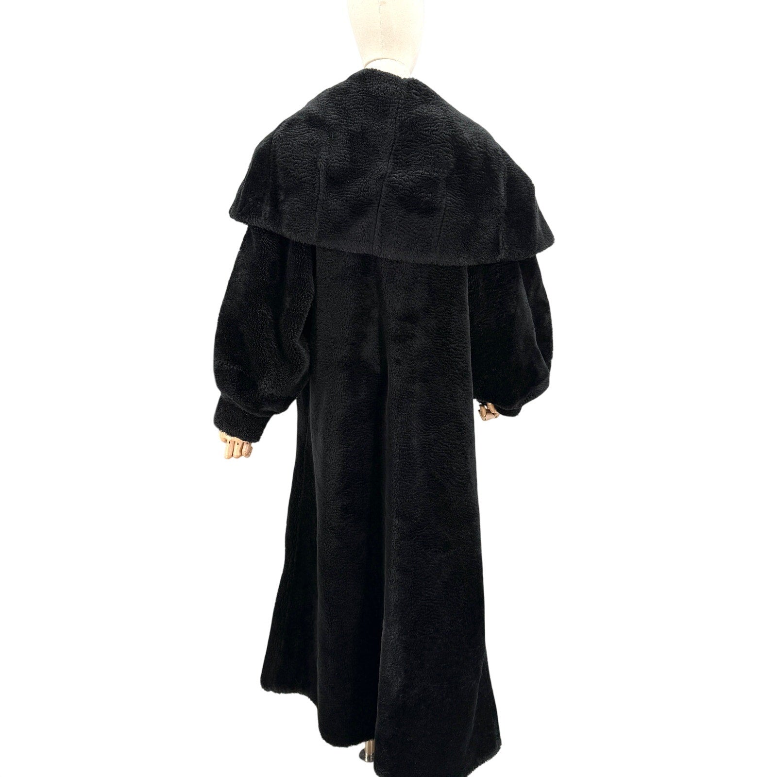 Vintage 80s Nana Creations Black Shawl Collar Balloon Sleeve Maxi Coat