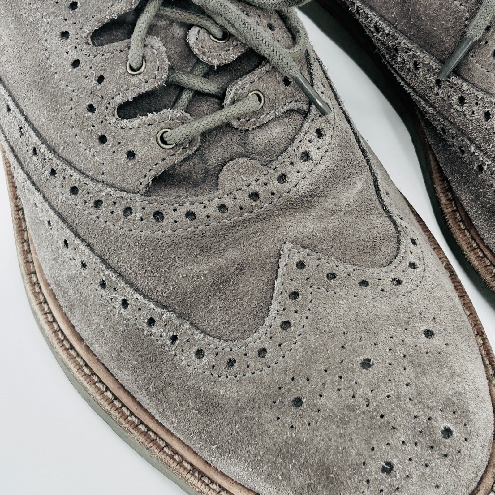 Vintage Y2K Cole Haan Gray Suede Wingtip Brogue Oxford Dress Shoes