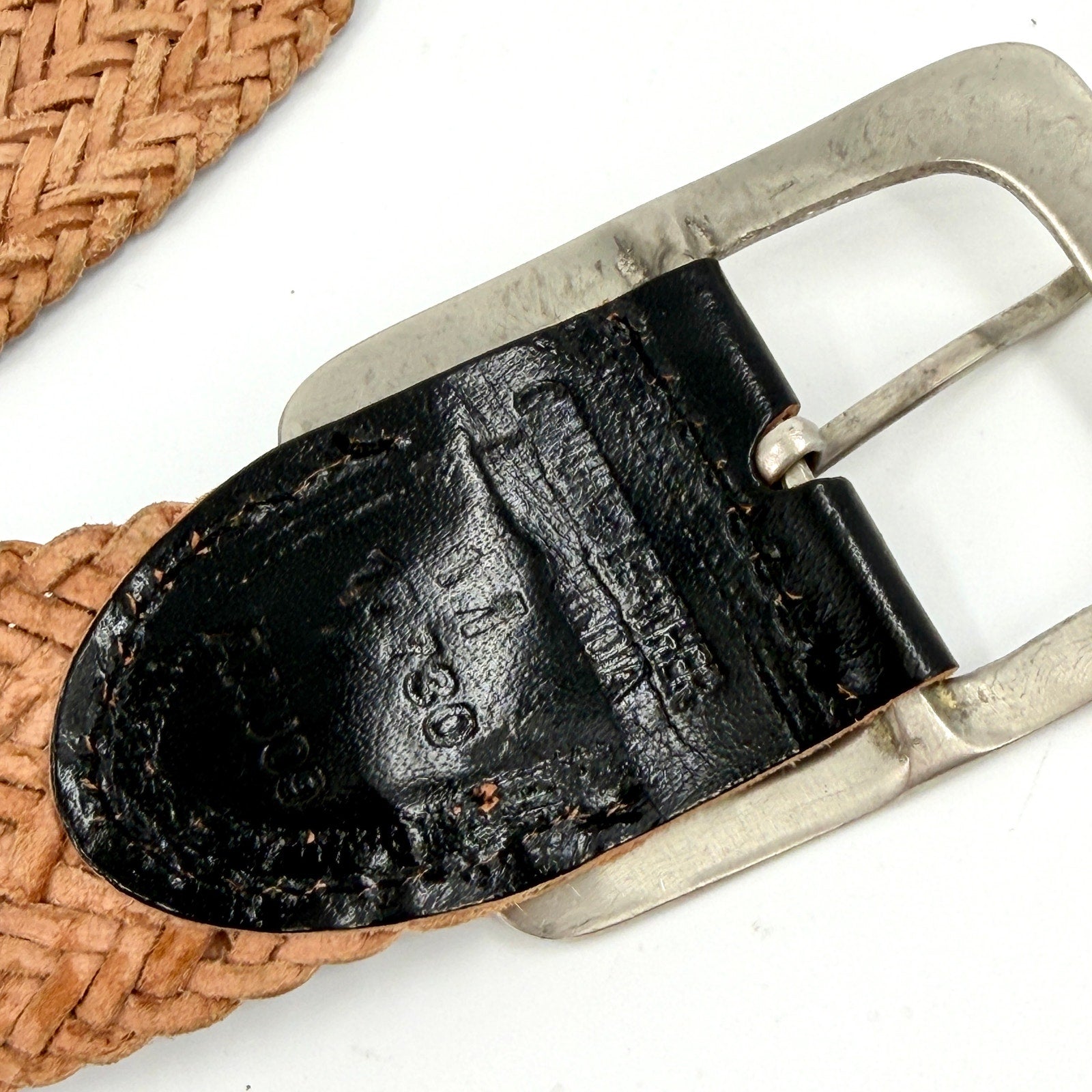 Vintage 90s Black Tan Genuine Leather Boho Western Woven Braided Belt
