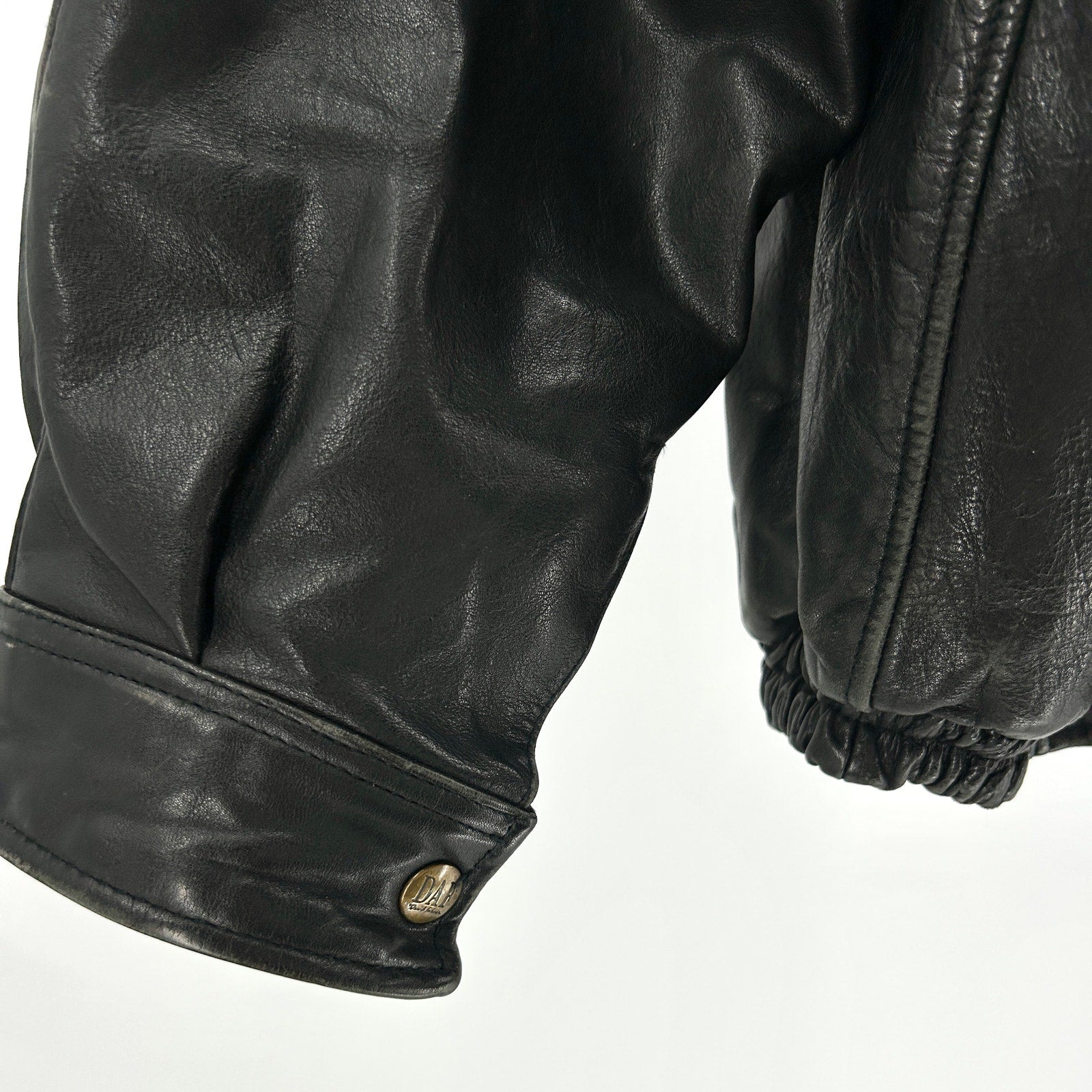 Vintage 90s DAF David Fahren Black Genuine Leather Hooded Bomber Jacket