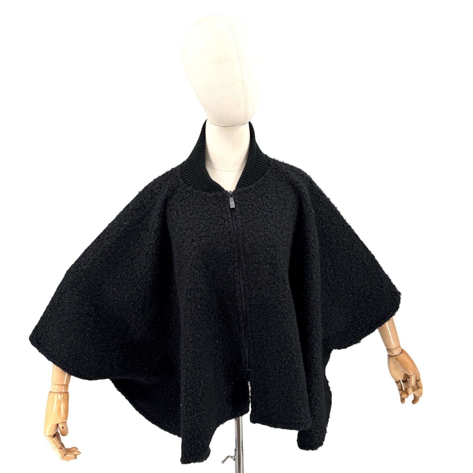 Canada Weather Gear Black Boucle Minimalist Zip Front Collar Cape Jacket