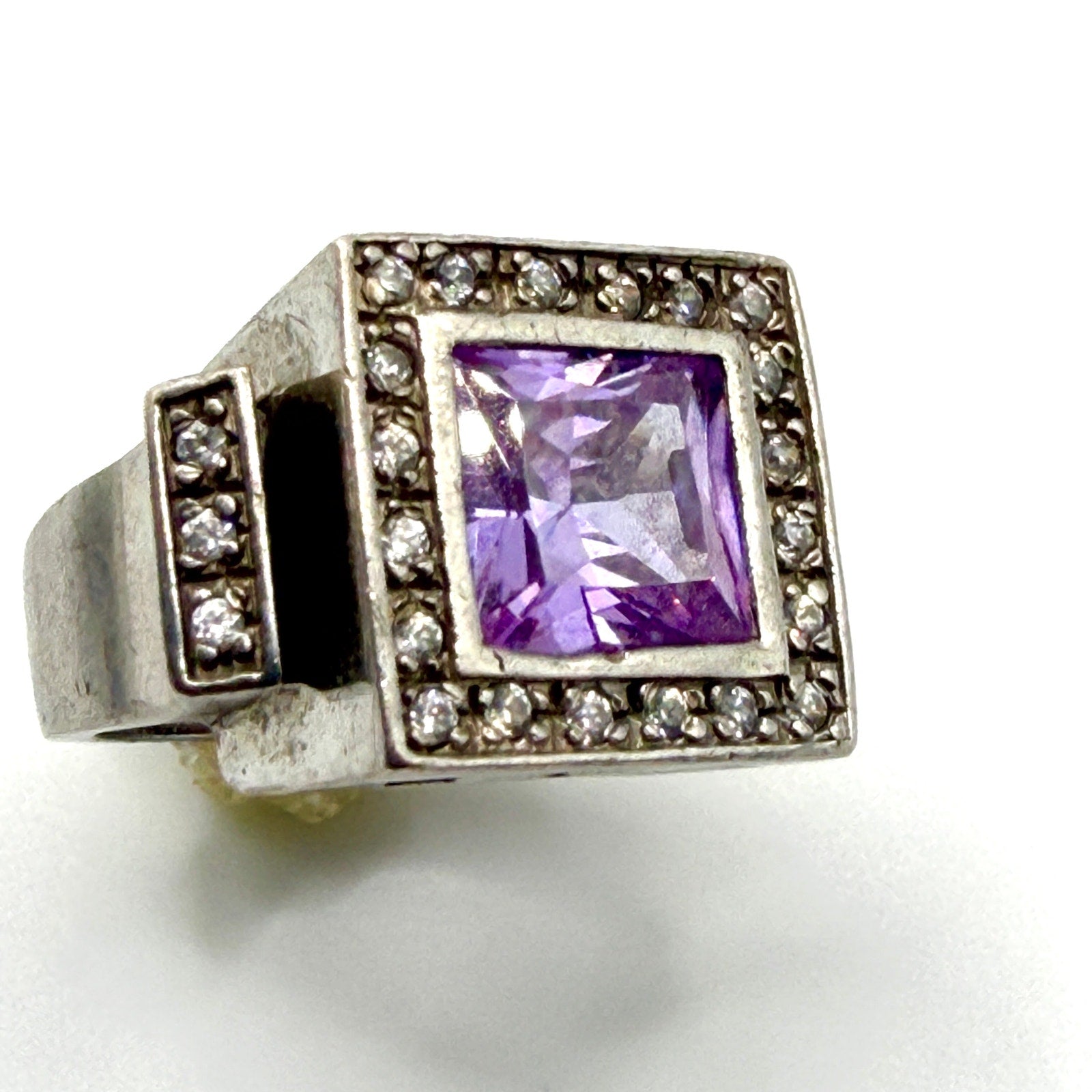 Vintage 90s JMA Purple Amethyst Sterling Silver Stamped 5.4ct Cocktail Ring