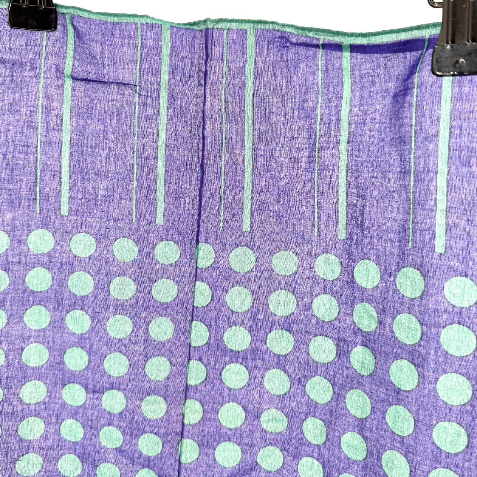 Vintage 80s Perry Ellis Blue Green 100% Cotton Polka Dot Square Scarf
