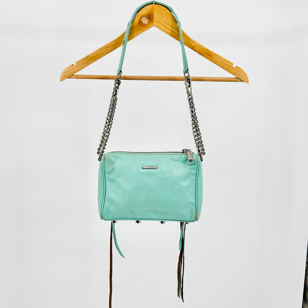 Vintage Y2K Rebecca Minkoff Mint Green Leather Silver Chain Shoulder Bag