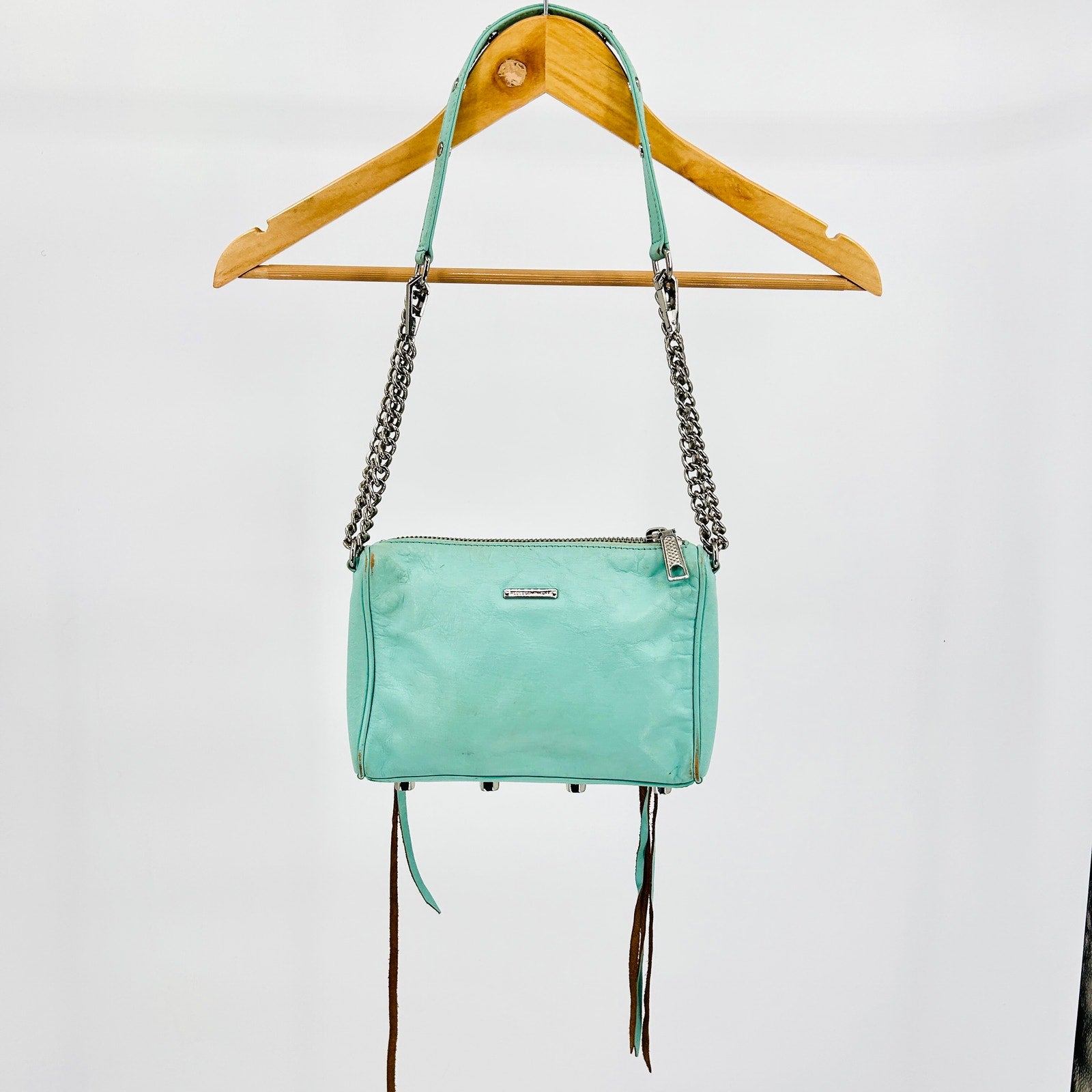 Vintage Y2K Rebecca Minkoff Mint Green Leather Silver Chain Shoulder Bag