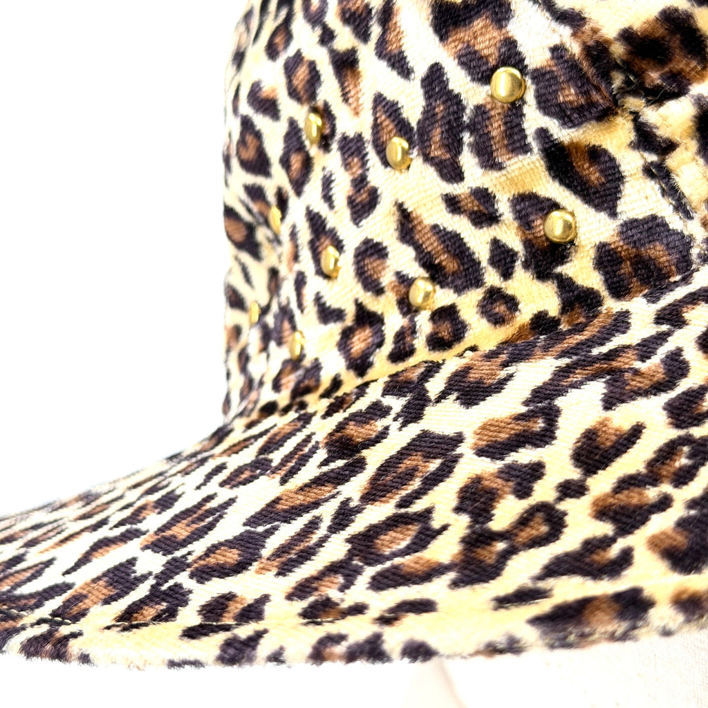Vintage 90s Leopard Velvet Gold Studded Wire Brim Bucket Hat