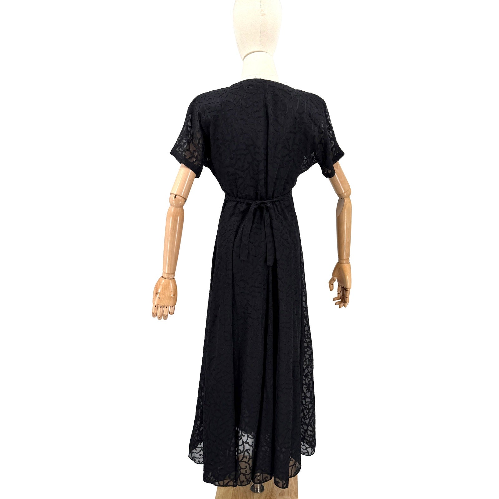 Vintage 90s Black Goth Lace Accent V-Neck Grunge Maxi Dress