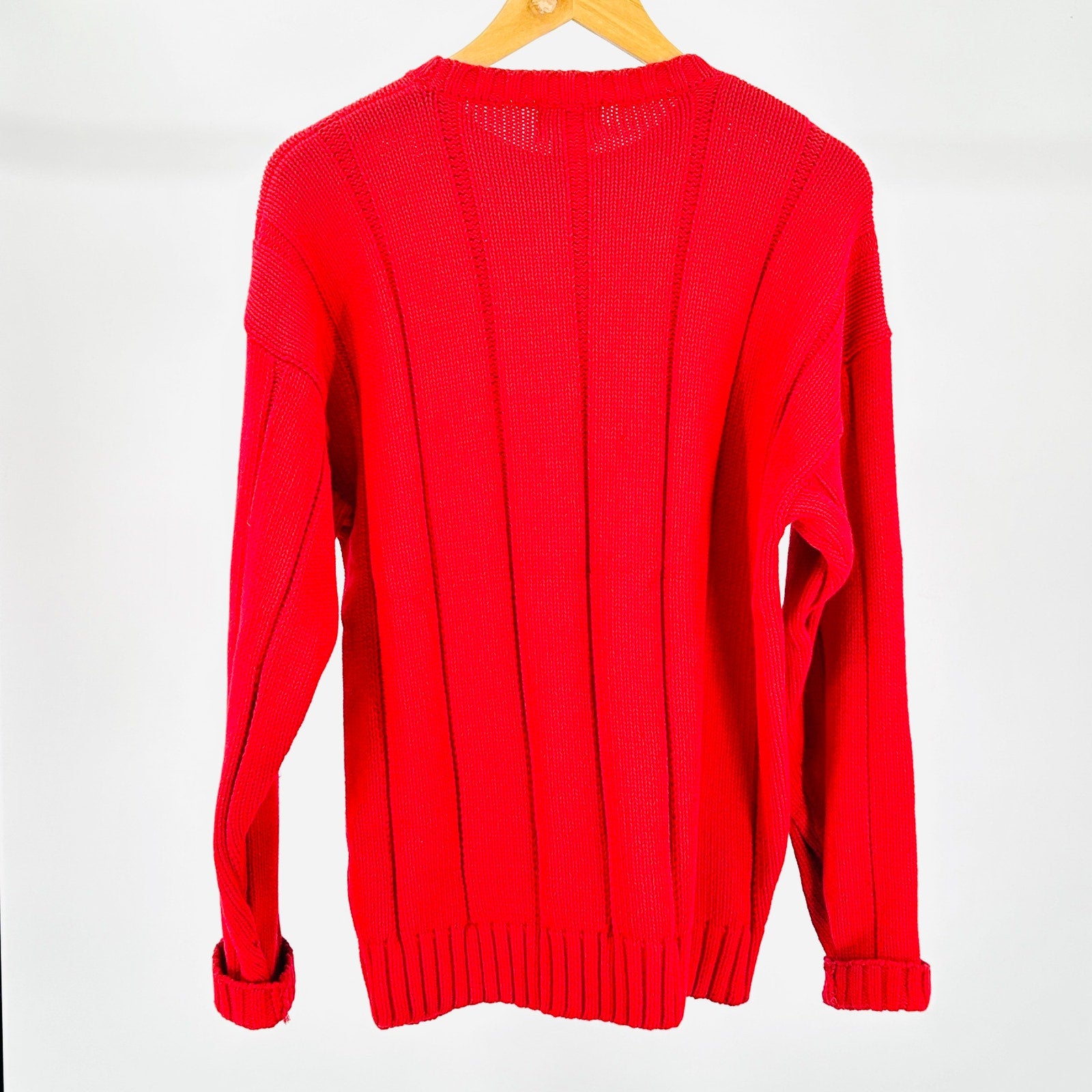 Vintage 90s Gap Red 100% Cotton Shaker Knit Blue Label Crewneck Sweater