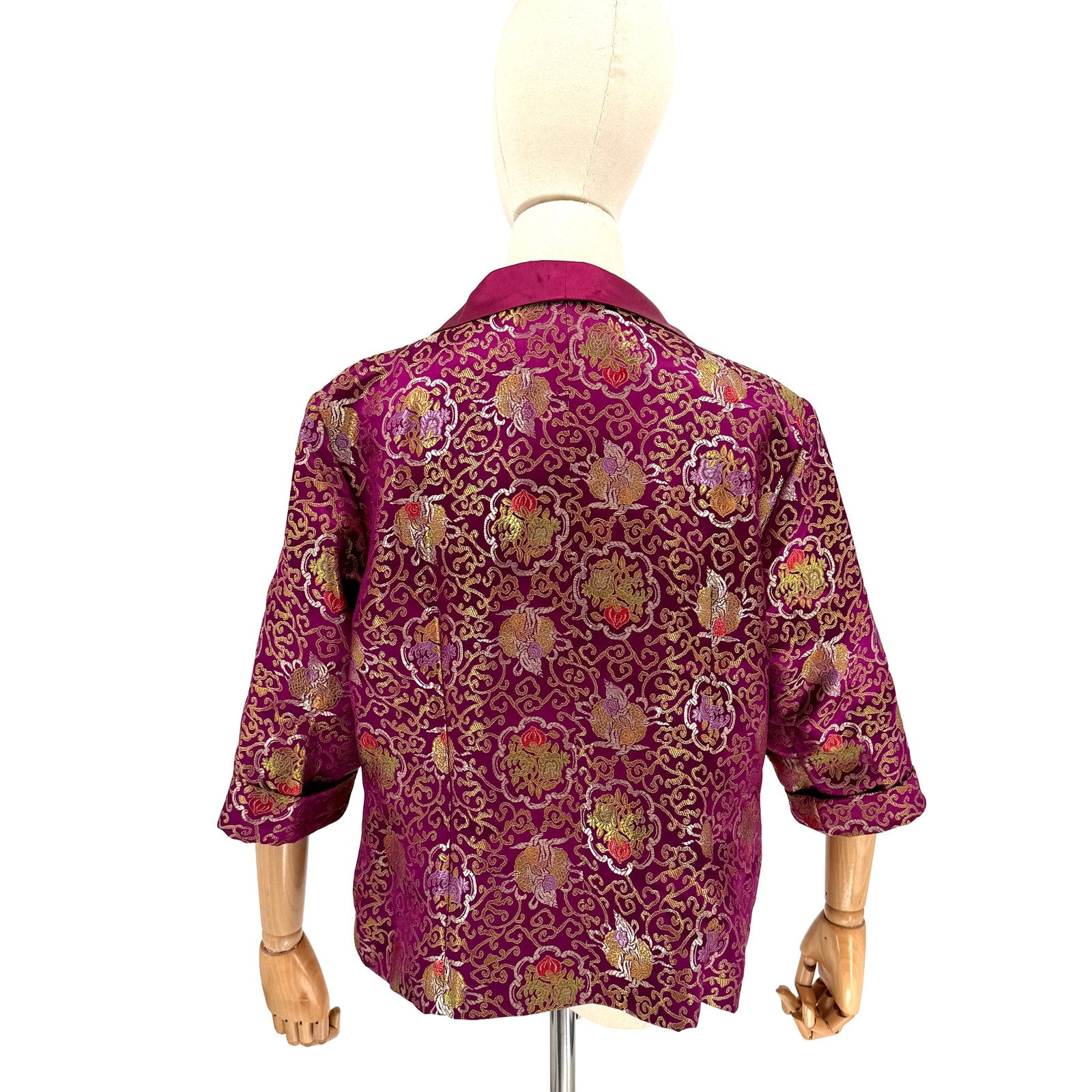 Vintage 90s Purple and Gold Satin Floral Chinese Frog Closure Jacket