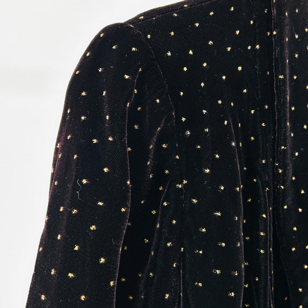Vintage 80s Black Velvet Gold Metallic Dot Formal Tuxedo Blazer Jacket