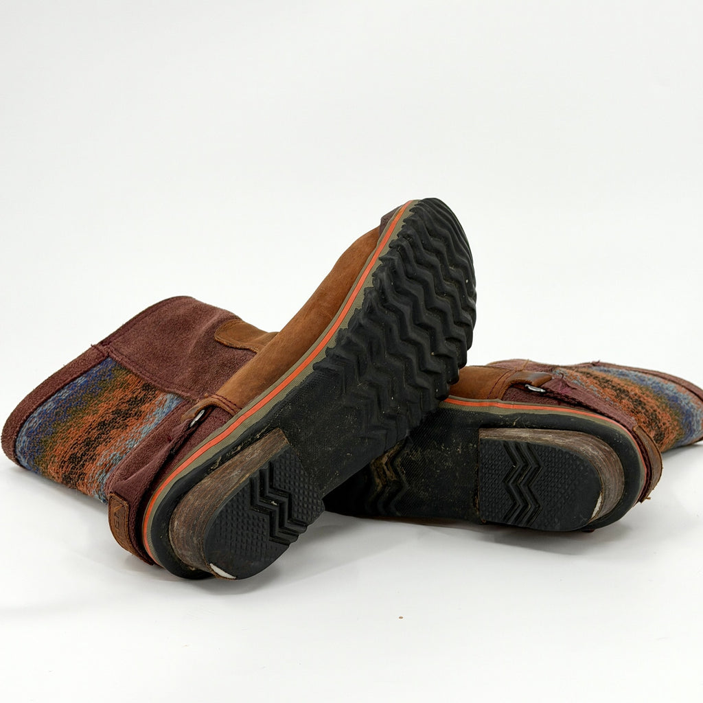Sorel Brown Genuine Leather Suede Southwestern Woven Pull On Boots