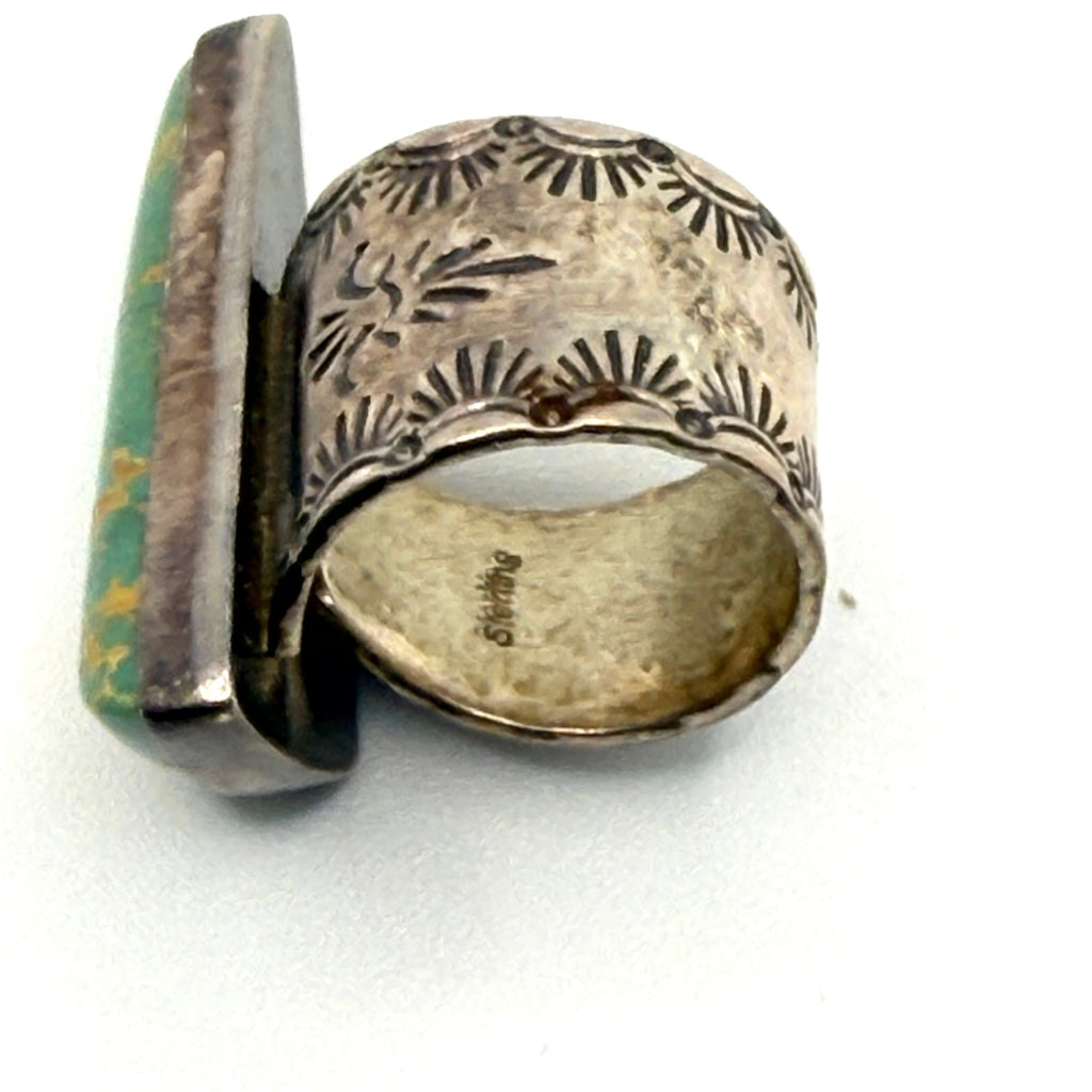 Vintage 90s Southwestern Stamped Sterling Silver Turquoise Triangle Ring
