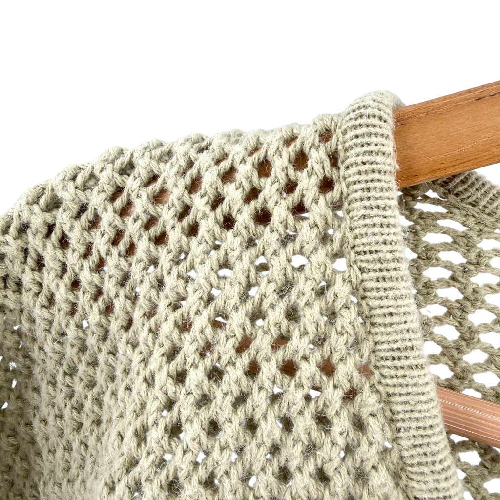 Vintage 90s Structure Beige 100% Cotton Mesh Open Weave V-Neck Sweater