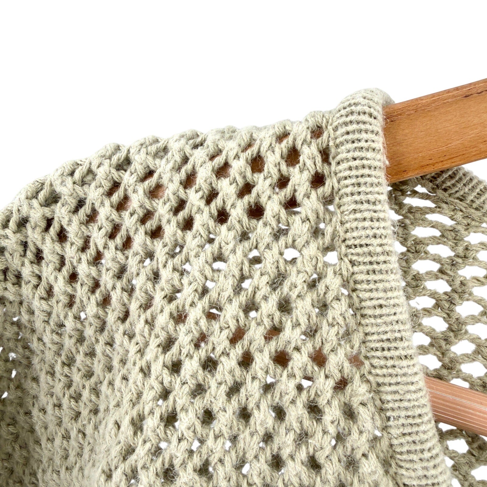 Vintage 90s Structure Beige 100% Cotton Mesh Open Weave V-Neck Sweater