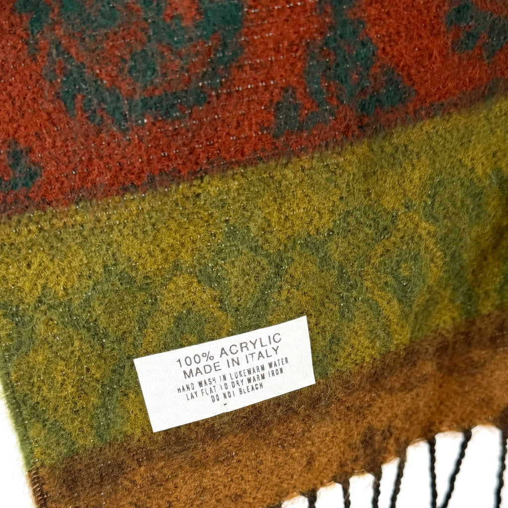 Vintage 90s Bloomingdale's Green Brown Boho Southwest Fringe Wrap Scarf