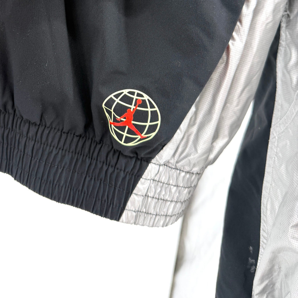 Air Jordan Black Silver Asymmetrical Zip Cropped Track Jacket