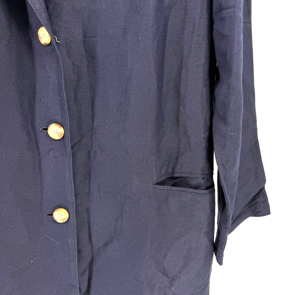 Vintage 90s Ann Taylor Navy Linen Rayon Blend Maxi Duster Coat