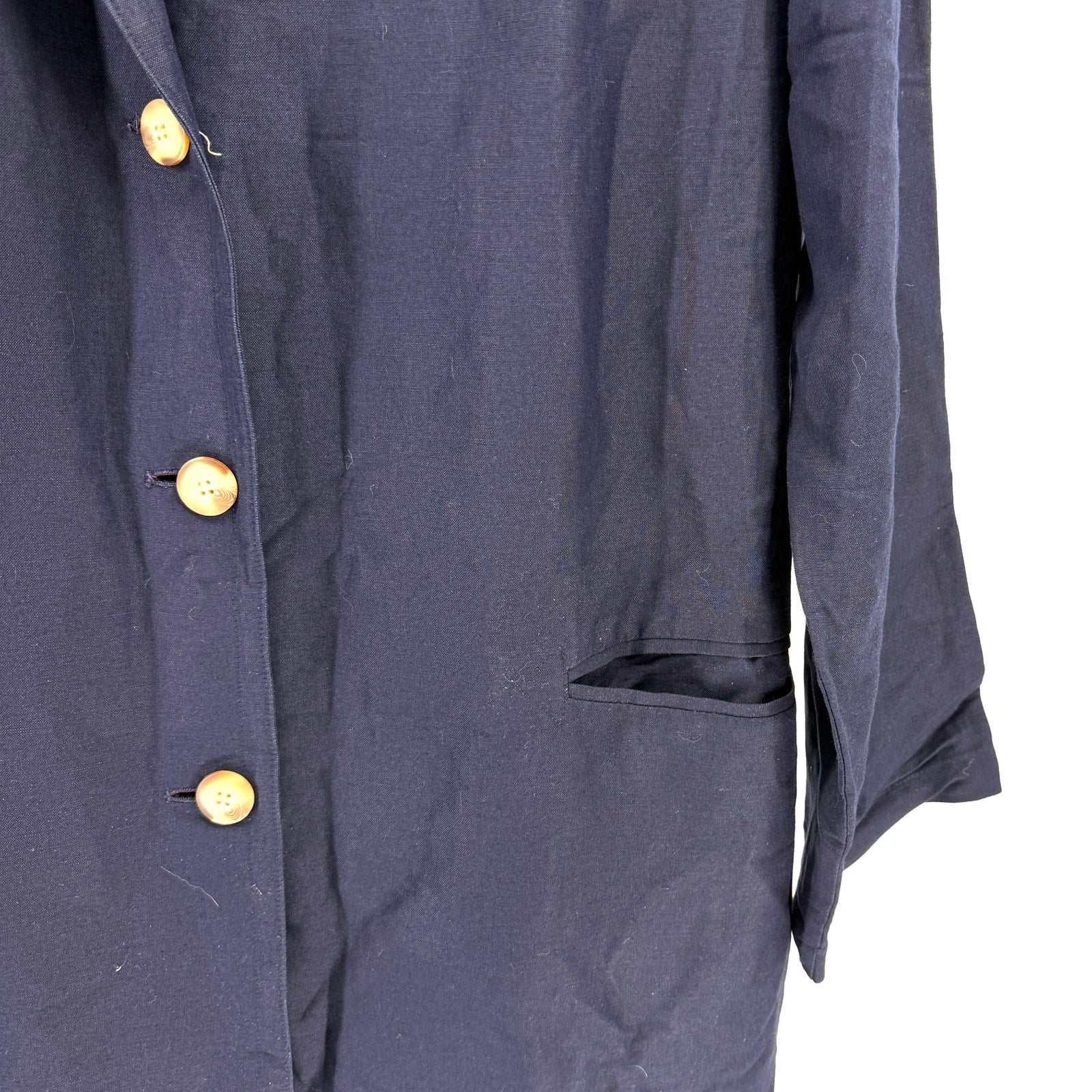 Vintage 90s Ann Taylor Navy Linen Rayon Blend Maxi Duster Coat