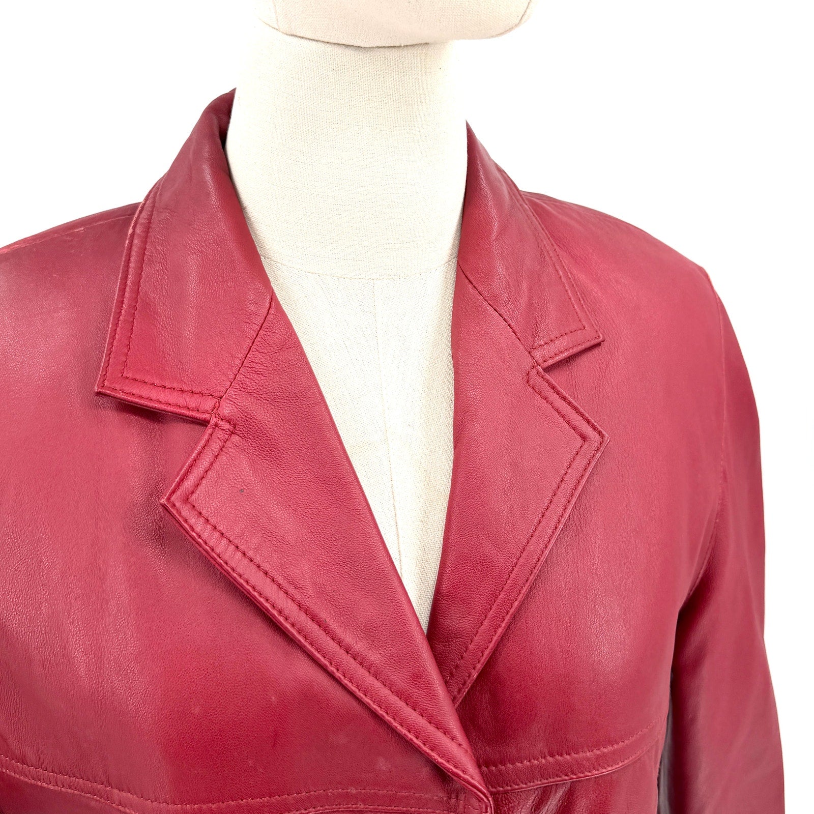 Vintage 90s Dream Wear Mel Polo Red Genuine Leather 3 Button Blazer Jacket
