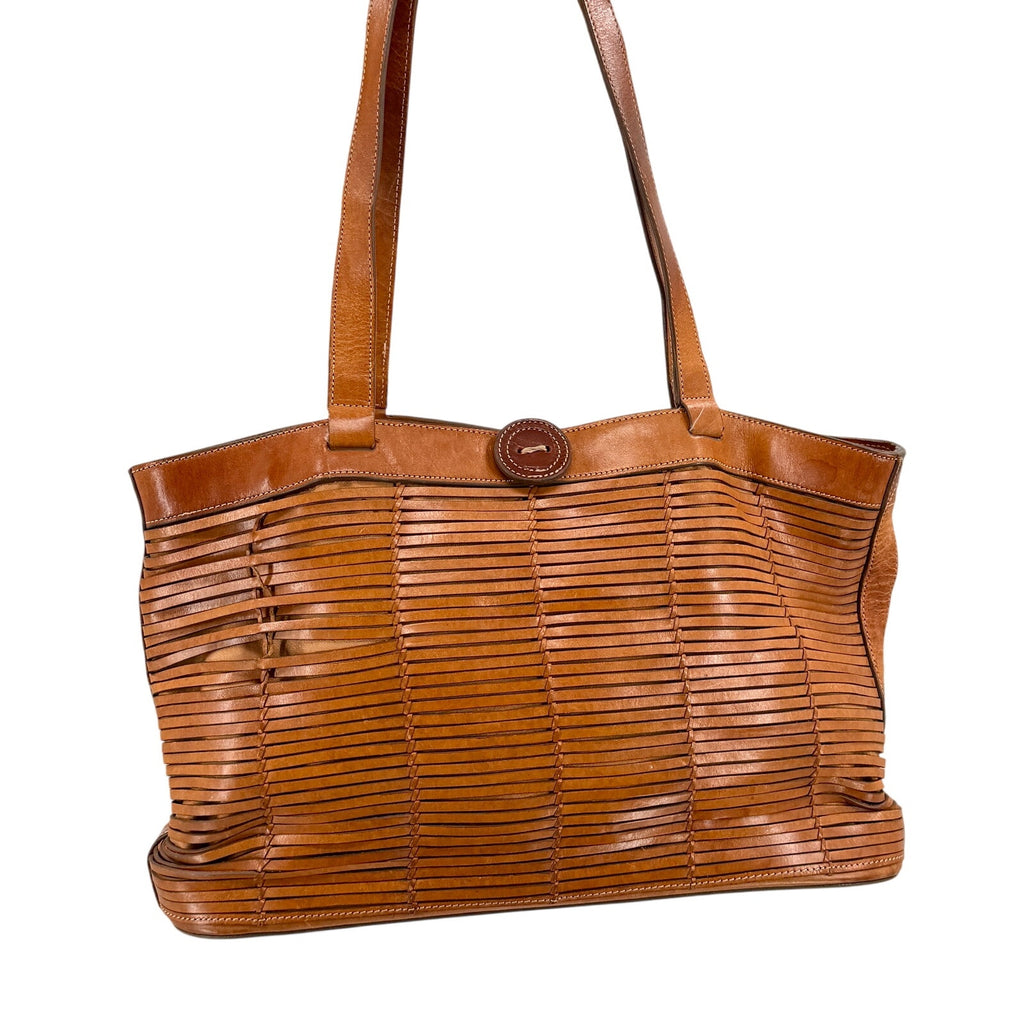 Vintage Y2K Me Too Cognac Genuine Leather Woven Structured Tote