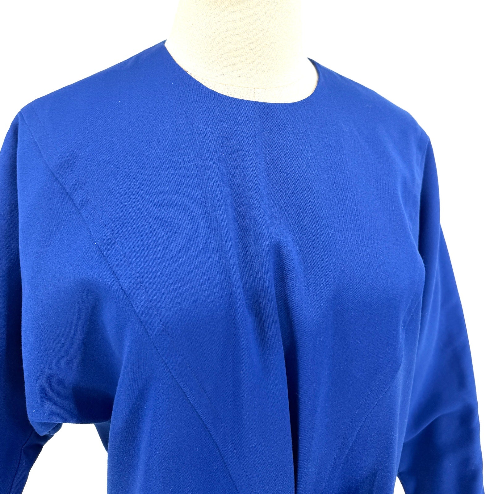 Vintage 80s Pierre Cardin Paris Royal Blue Rhinestone Bow Pocket Sheath Dress