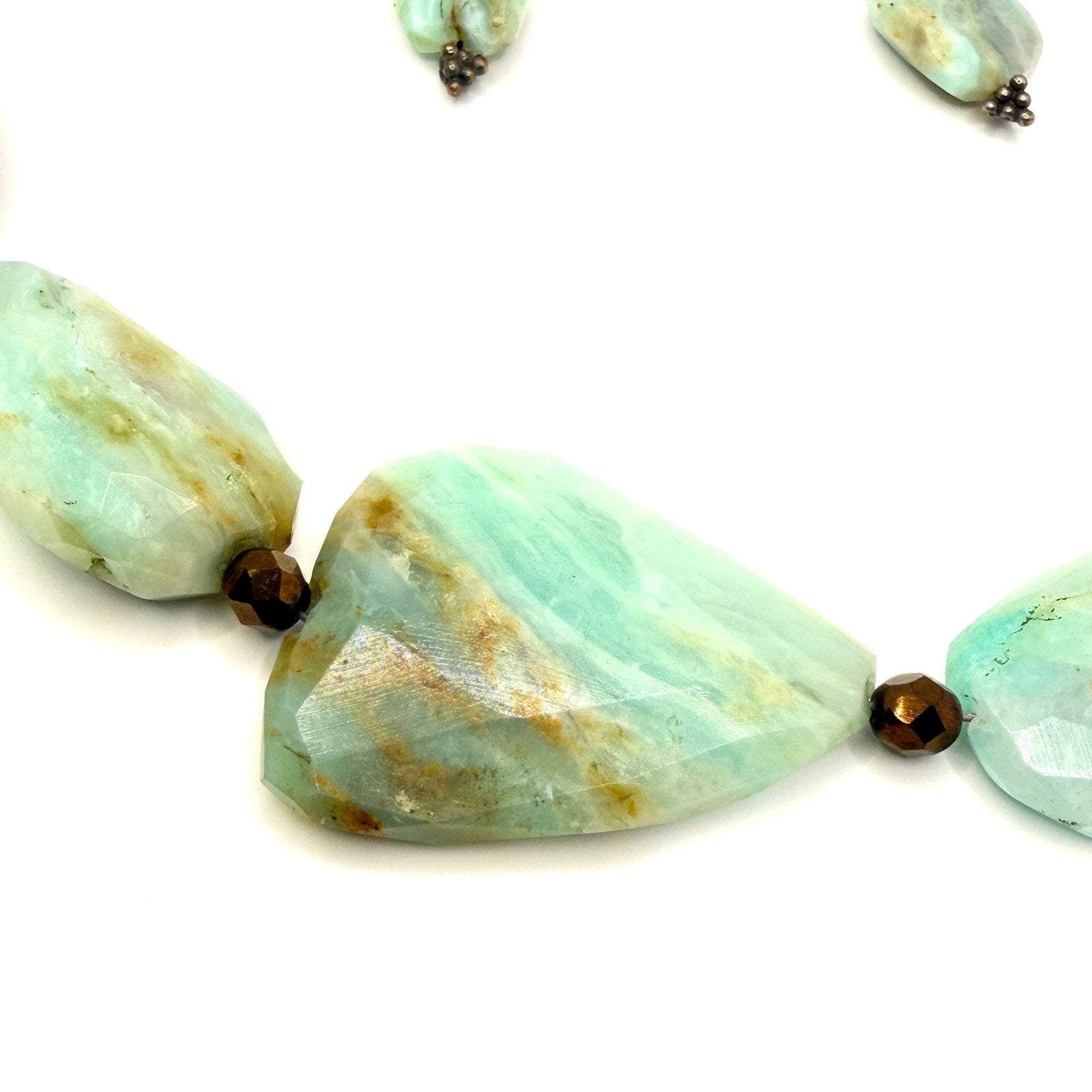 Vintage 90s Blue Green Amazonite Chunk Necklace and Stud Drop Earring Set