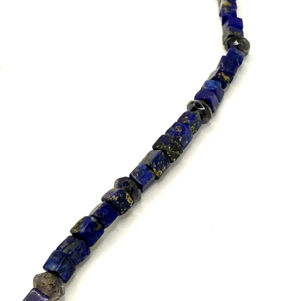 Vintage 90s Sterling Silver Lapis Lazuli Cube Beaded Statement Necklace