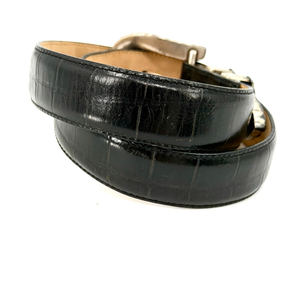Vintage 90s Brighton Black Genuine Leather Croc Embossed Western Belt