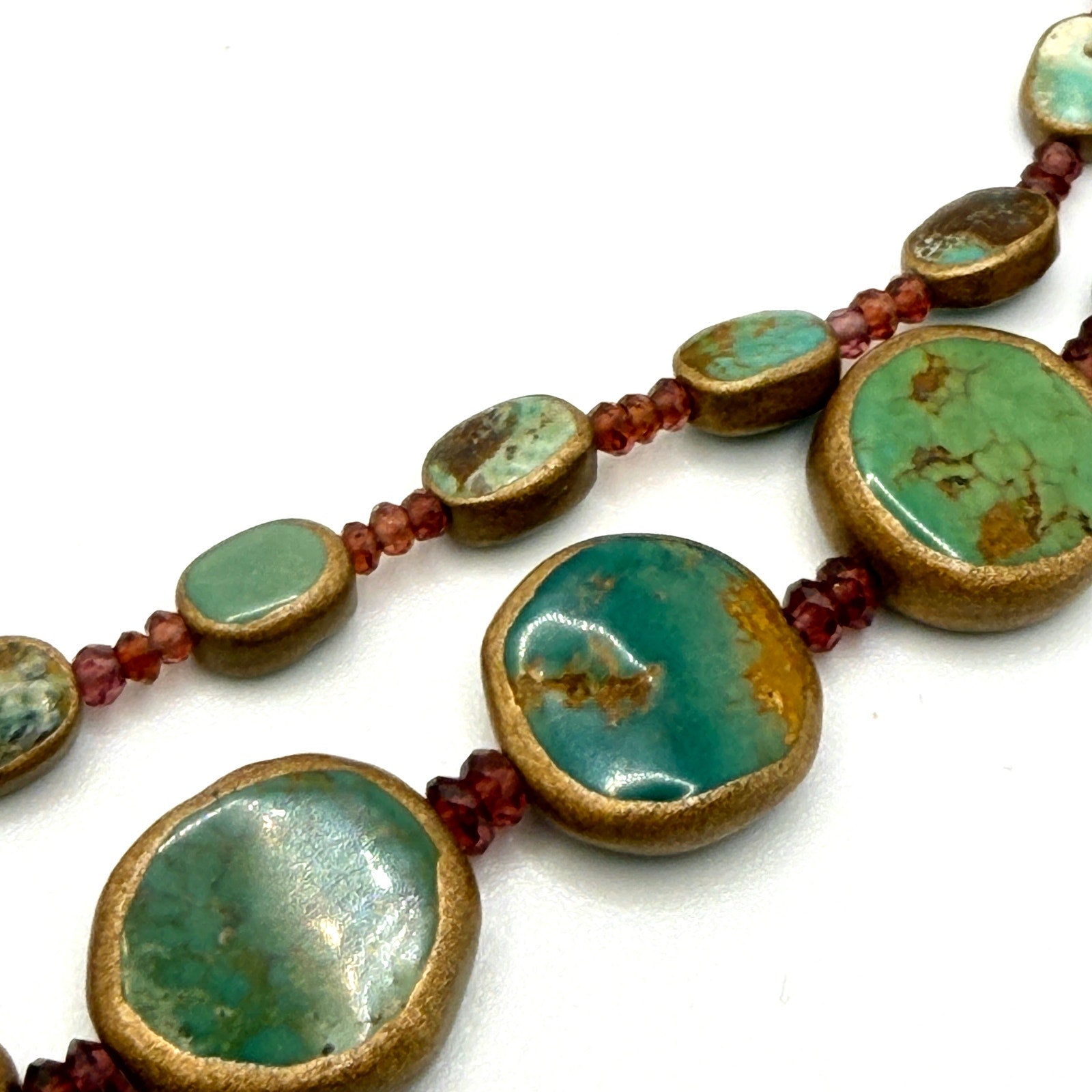 Vintage Turquoise Rubellite Double Strand Copper Hook Artisanal Necklace