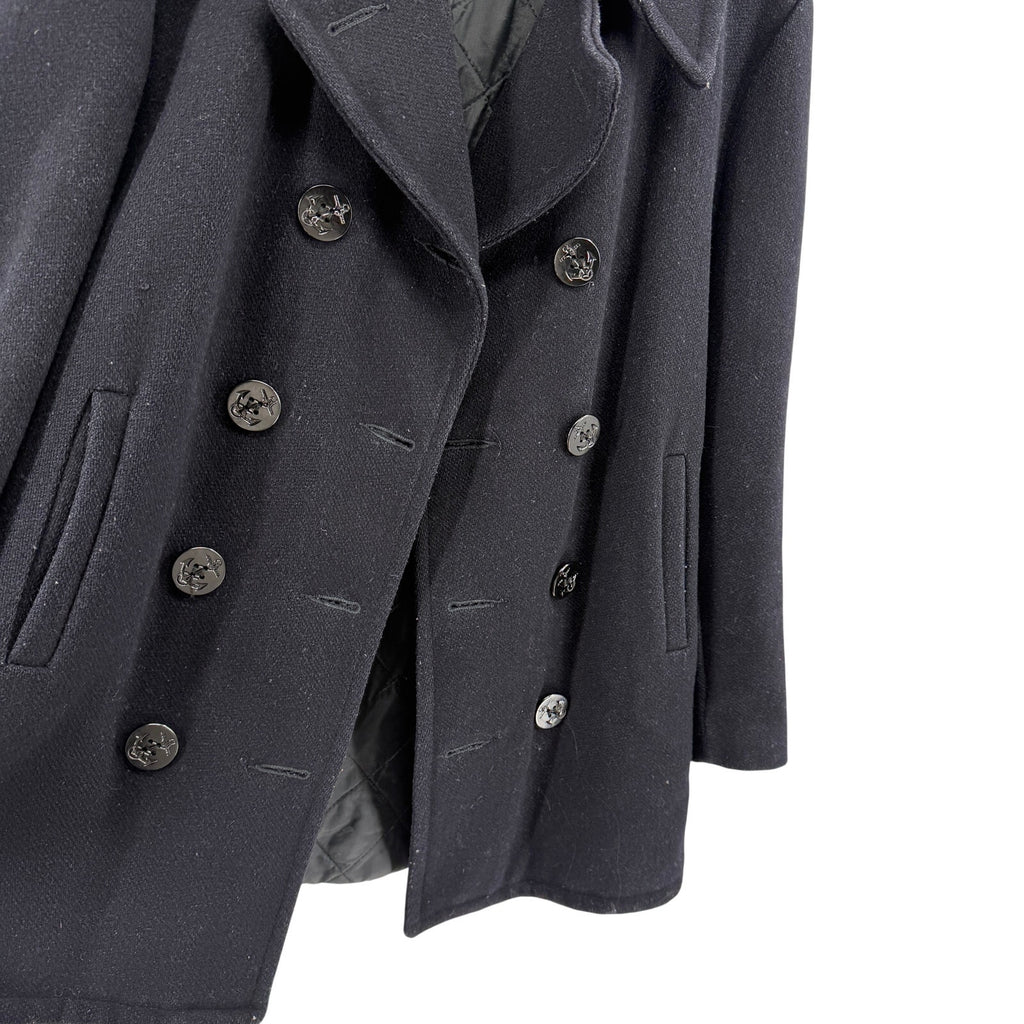 Vintage 70s Alexander's Navy Blue Double Breasted Quilted Wool Pea Coat